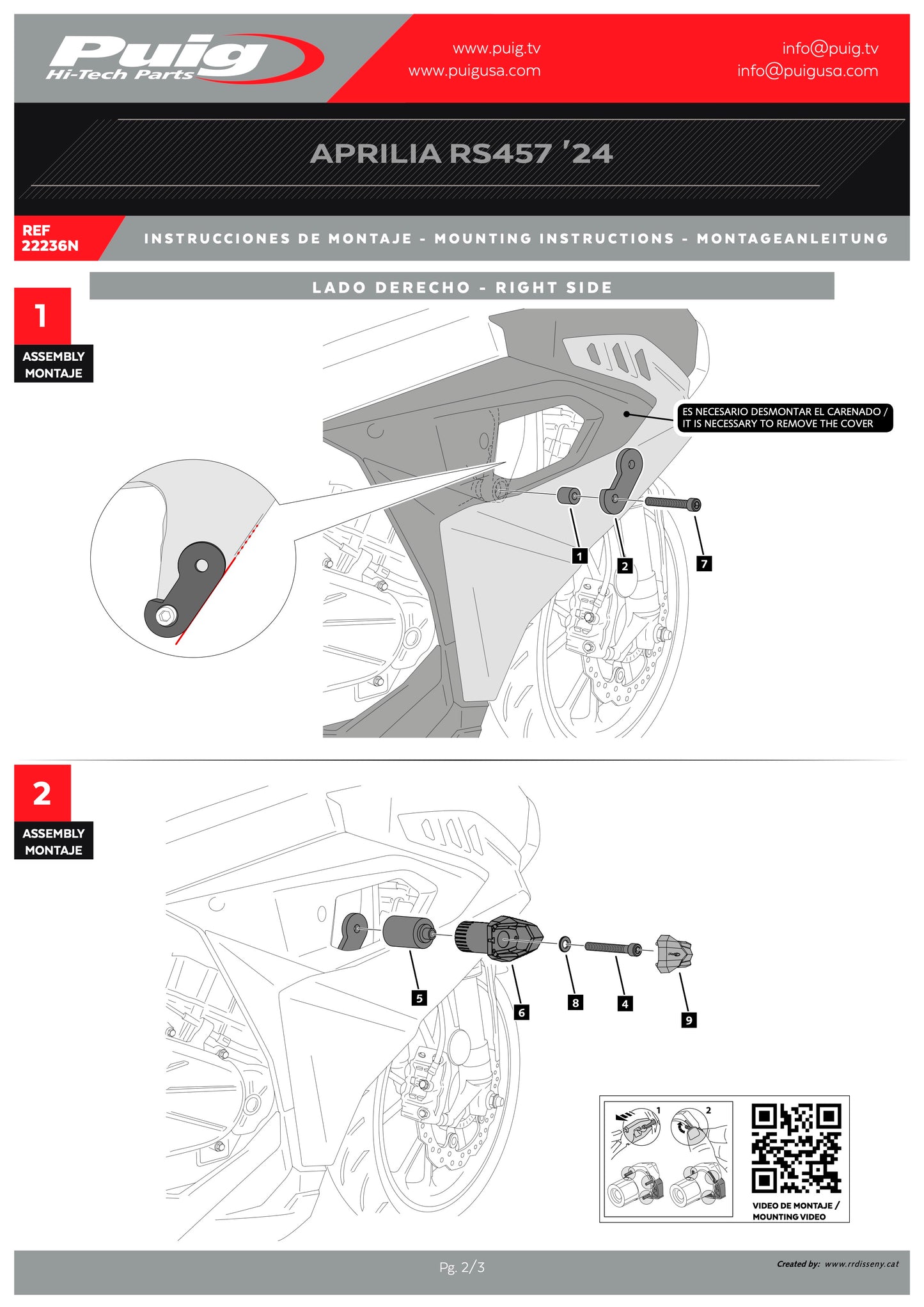 Puig R19 Frame Sliders Aprilia RS 457 2024-2025
