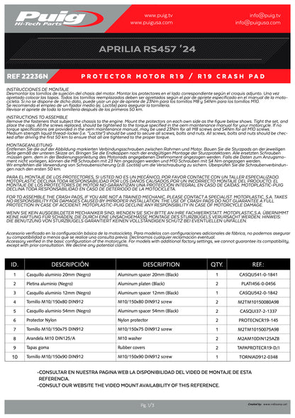 Puig R19 Frame Sliders Aprilia RS 457 2024-2025