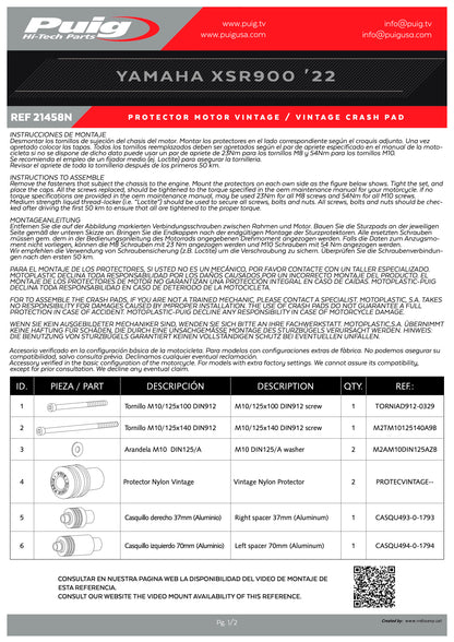 Puig Vintage 2.0 Frame Sliders YAMAHA XSR900 2022-2025