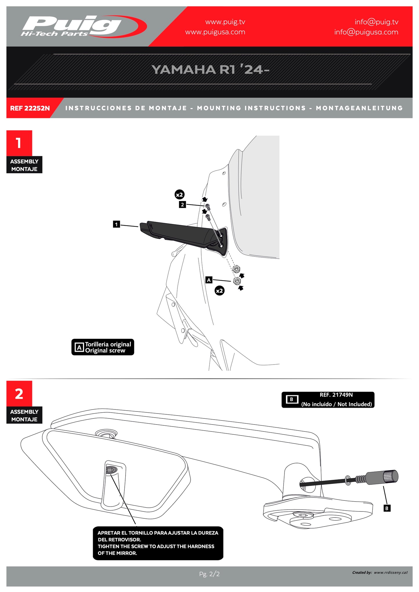Puig Rearview Mirror Aileron Left Yamaha YZF-R1 2020-2025