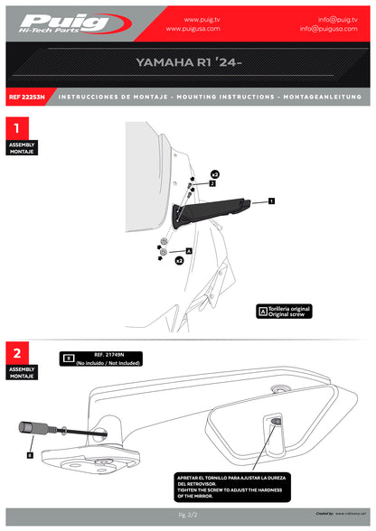 Puig Rearview Mirror Aileron Left Yamaha YZF-R1 2020-2025