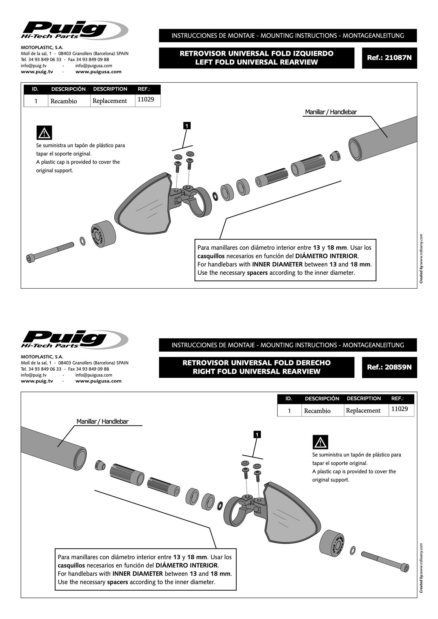 Puig Rearview Fold Motorcycle Mirrors - Universal (Sold Individually)