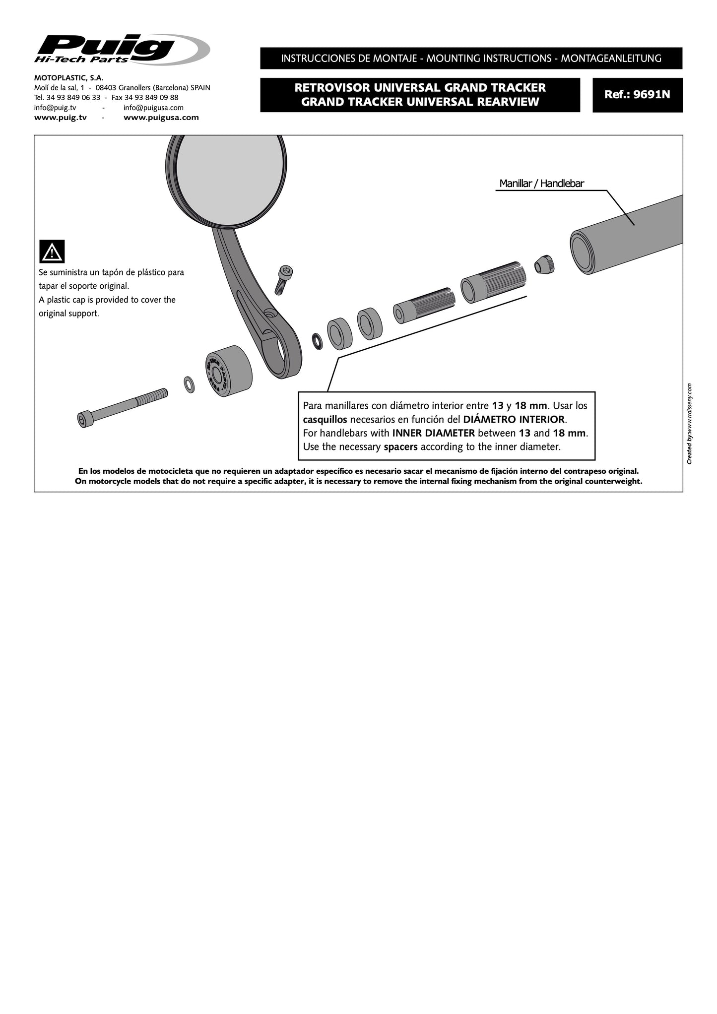 Puig Rearview Grand Tracker Motorcycle Mirrors - Universal (Sold Individually)