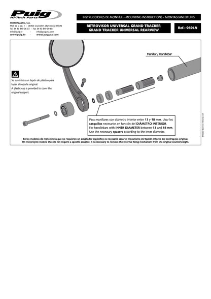 Puig Rearview Grand Tracker Motorcycle Mirrors - Universal (Sold Individually)