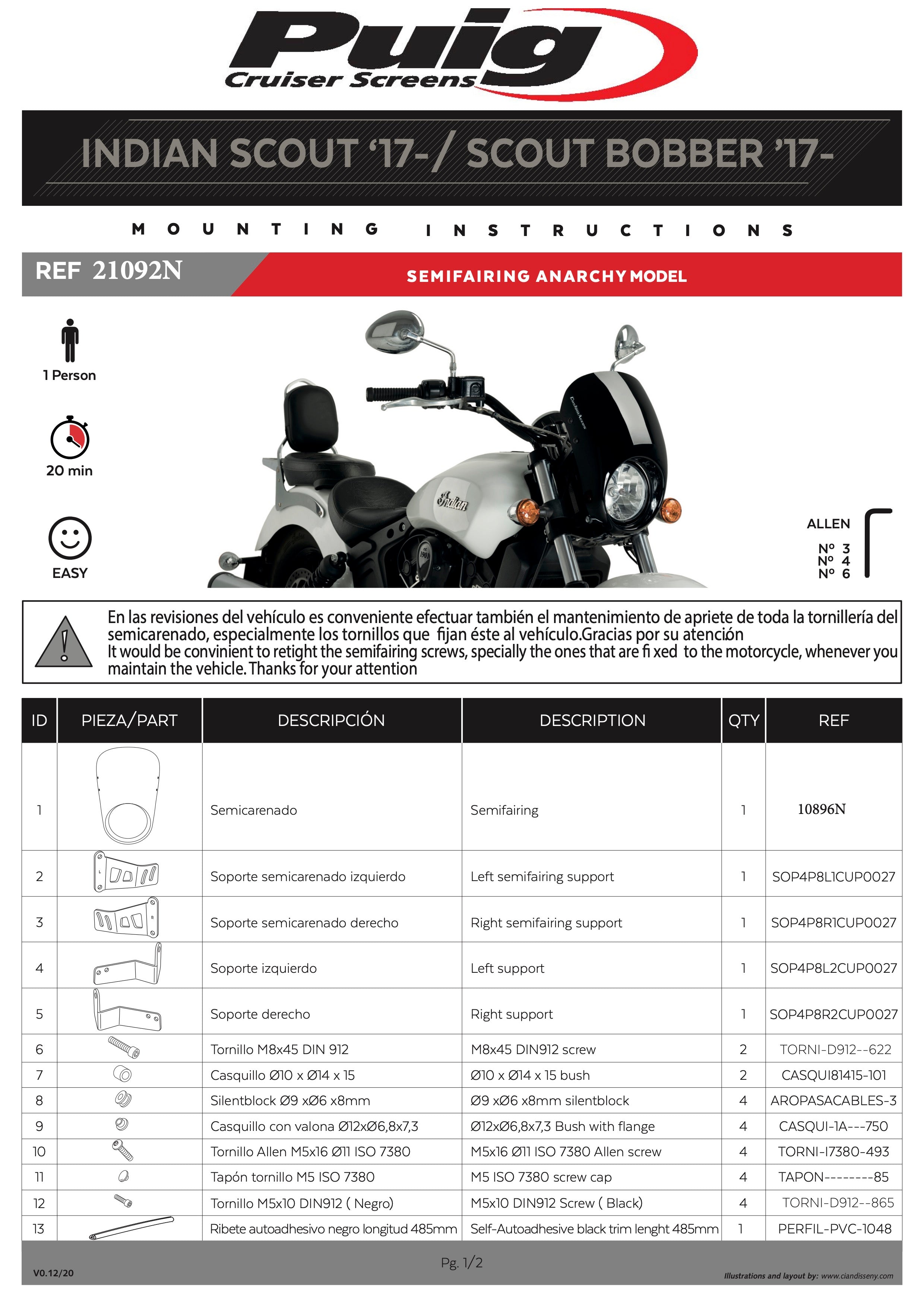 Puig Anarchy Windscreen Indian Scout/Bobber 2017-2025