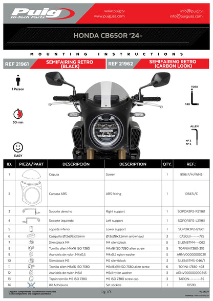 Puig Retro Semi Fairing Carbon Liquid HONDA CB650R NEO SPORTS CAFE 2024-2025