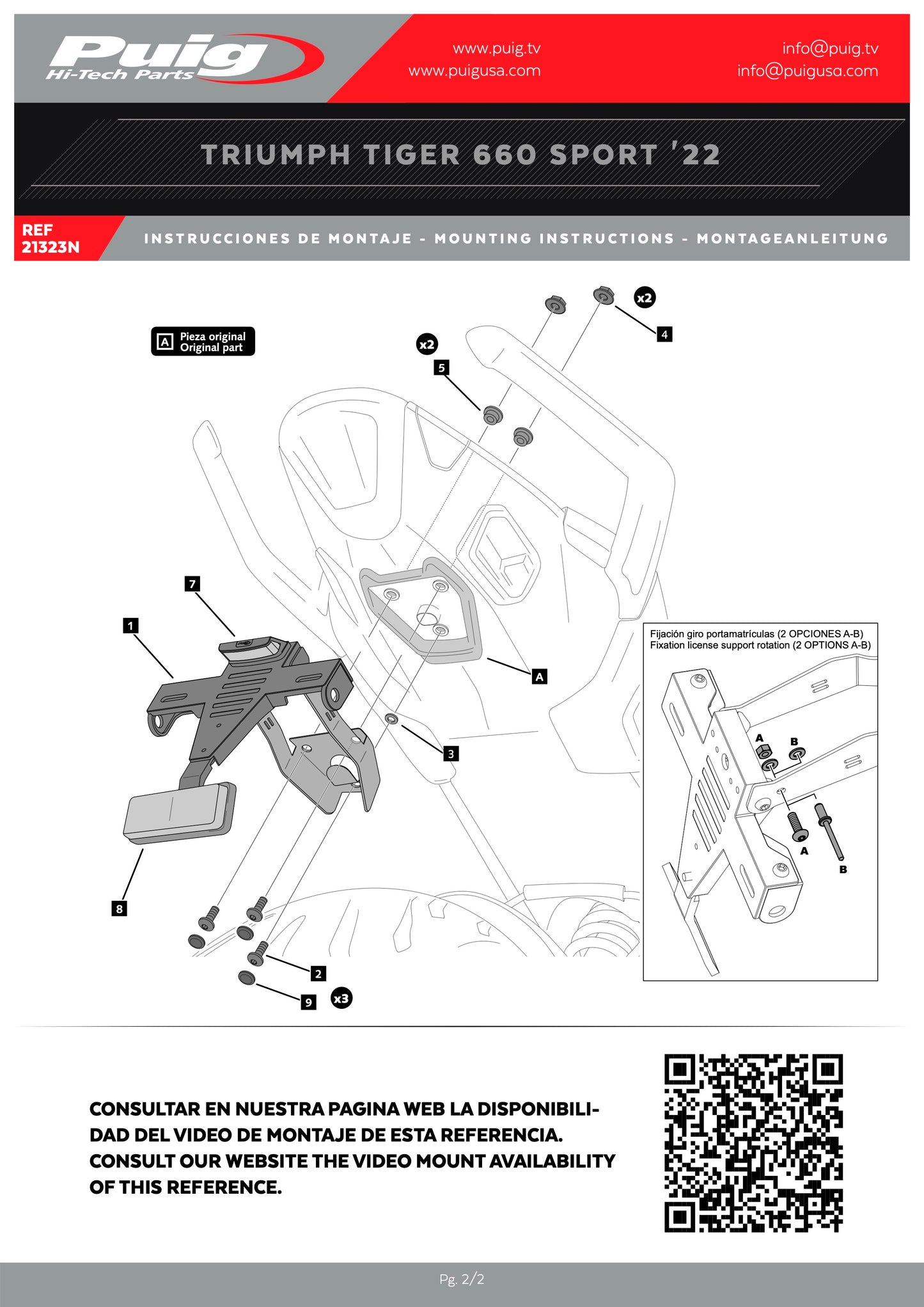 Puig License Plate Holders TRIUMPH TIGER SPORT 660 2022-2025