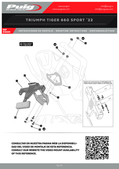 Puig License Plate Holders TRIUMPH TIGER SPORT 660 2022-2025