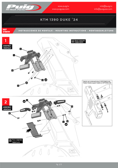 Puig License Plate Holders KTM 1390 SUPER DUKE R 2024-2025
