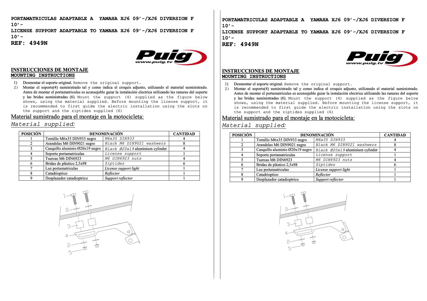 Puig License Plate Holders TRIUMPH TIGER SPORT 660 2022-2025