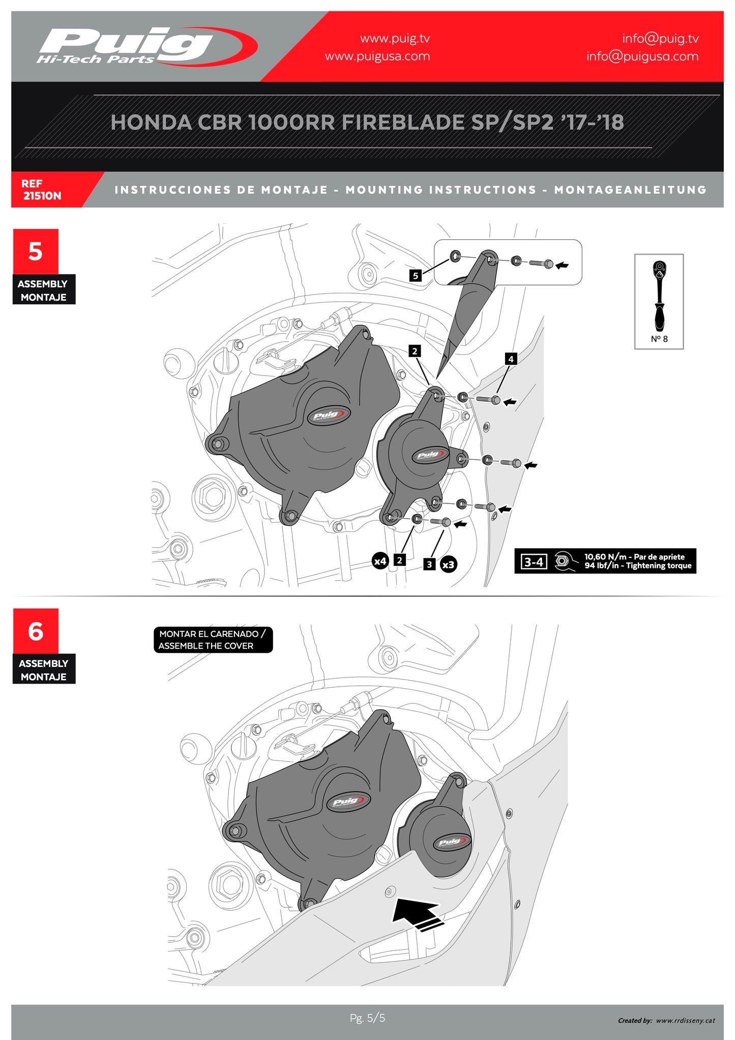 Puig Engine Covers Track for Championship Honda CBR 1000 RR ABS Fireblade 2009-2025