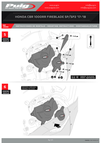 Puig Engine Covers Track for Championship Honda CBR 1000 RR ABS Fireblade 2009-2025
