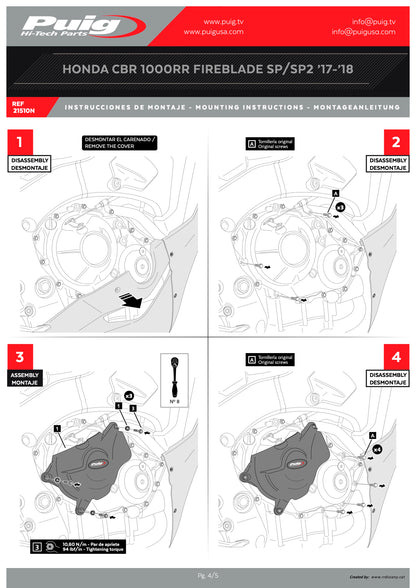 Puig Engine Covers Track for Championship Honda CBR 1000 RR ABS Fireblade 2009-2025