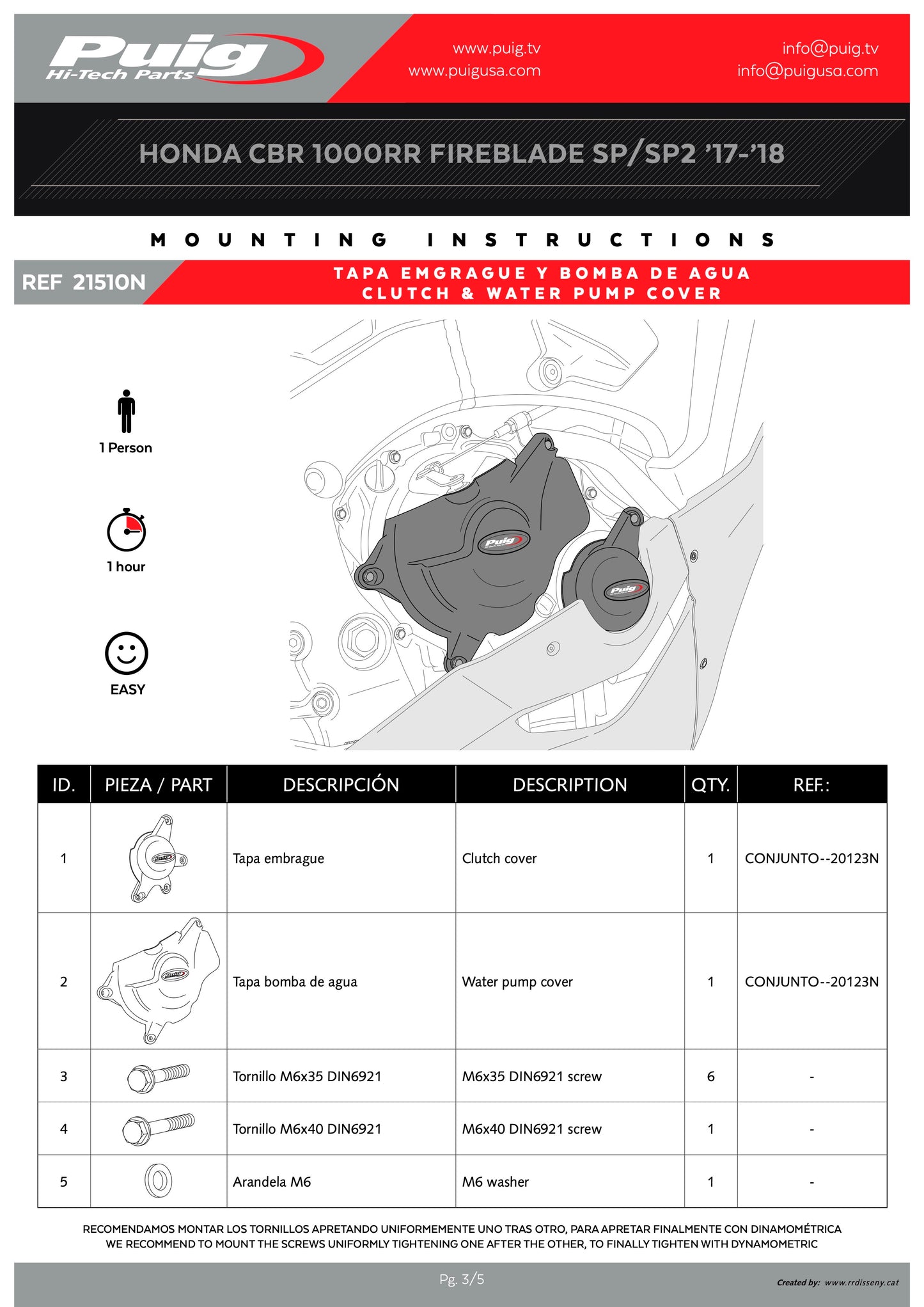 Puig Engine Covers Track for Championship Honda CBR 1000 RR ABS Fireblade 2009-2025