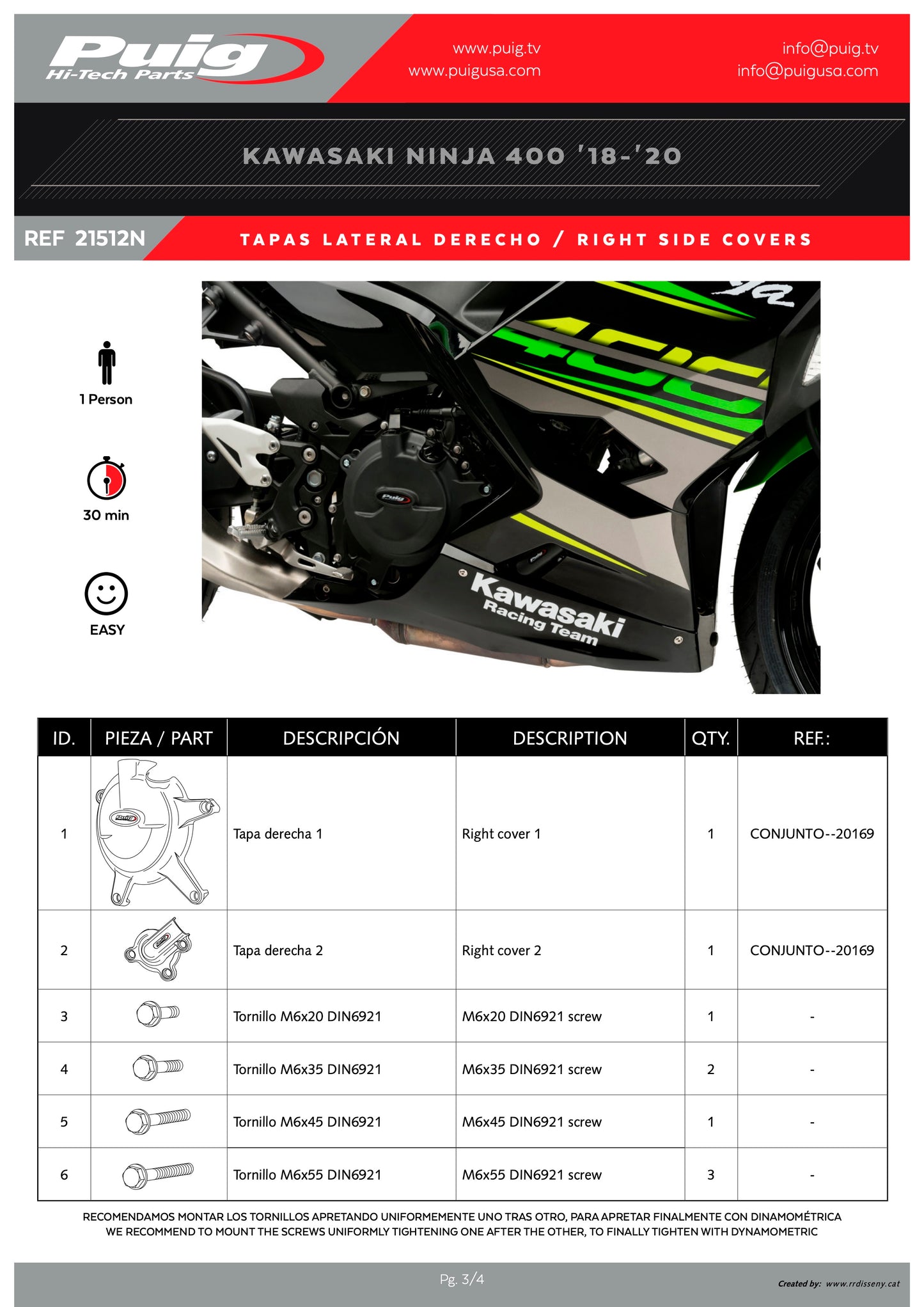 Puig Engine Covers Track for Championship Kawasaki Ninja 400 2018-2024