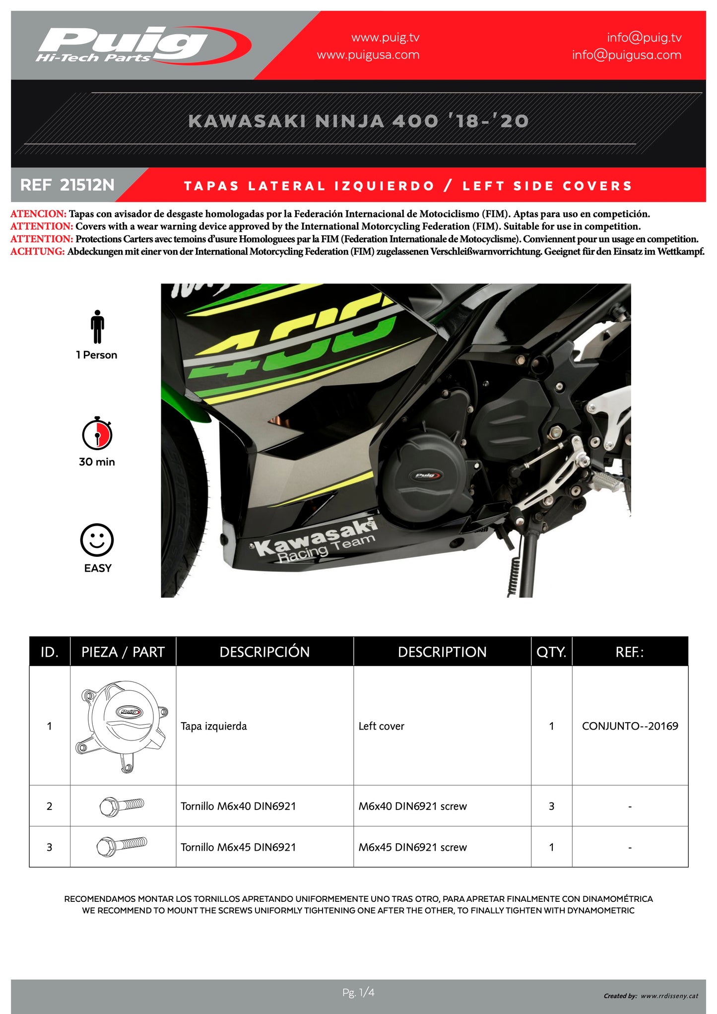 Puig Engine Covers Track for Championship Kawasaki Ninja 400 2018-2024