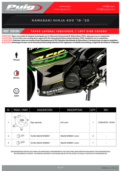 Puig Engine Covers Track for Championship Kawasaki Ninja 400 2018-2024
