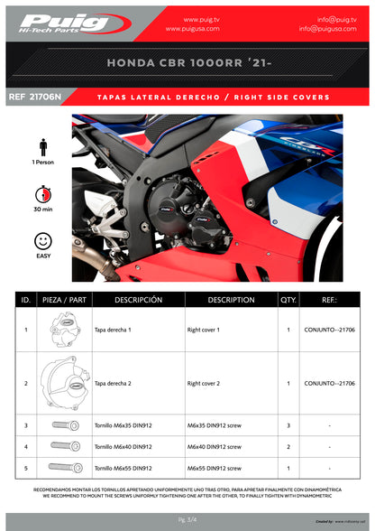 Puig Engine Covers Track for Championship Honda CBR1000RR-R Fireblade 2020-2025