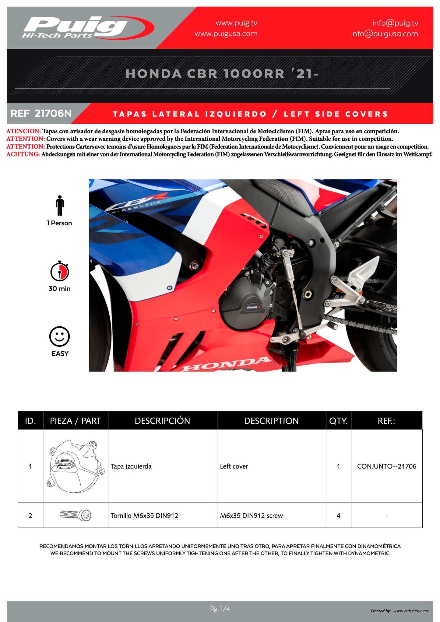 Puig Engine Covers Track for Championship Honda CBR1000RR-R Fireblade 2020-2025