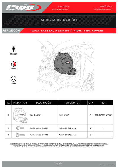 Puig Engine Covers Track for Championship APRILIA RS 660 2021-2025