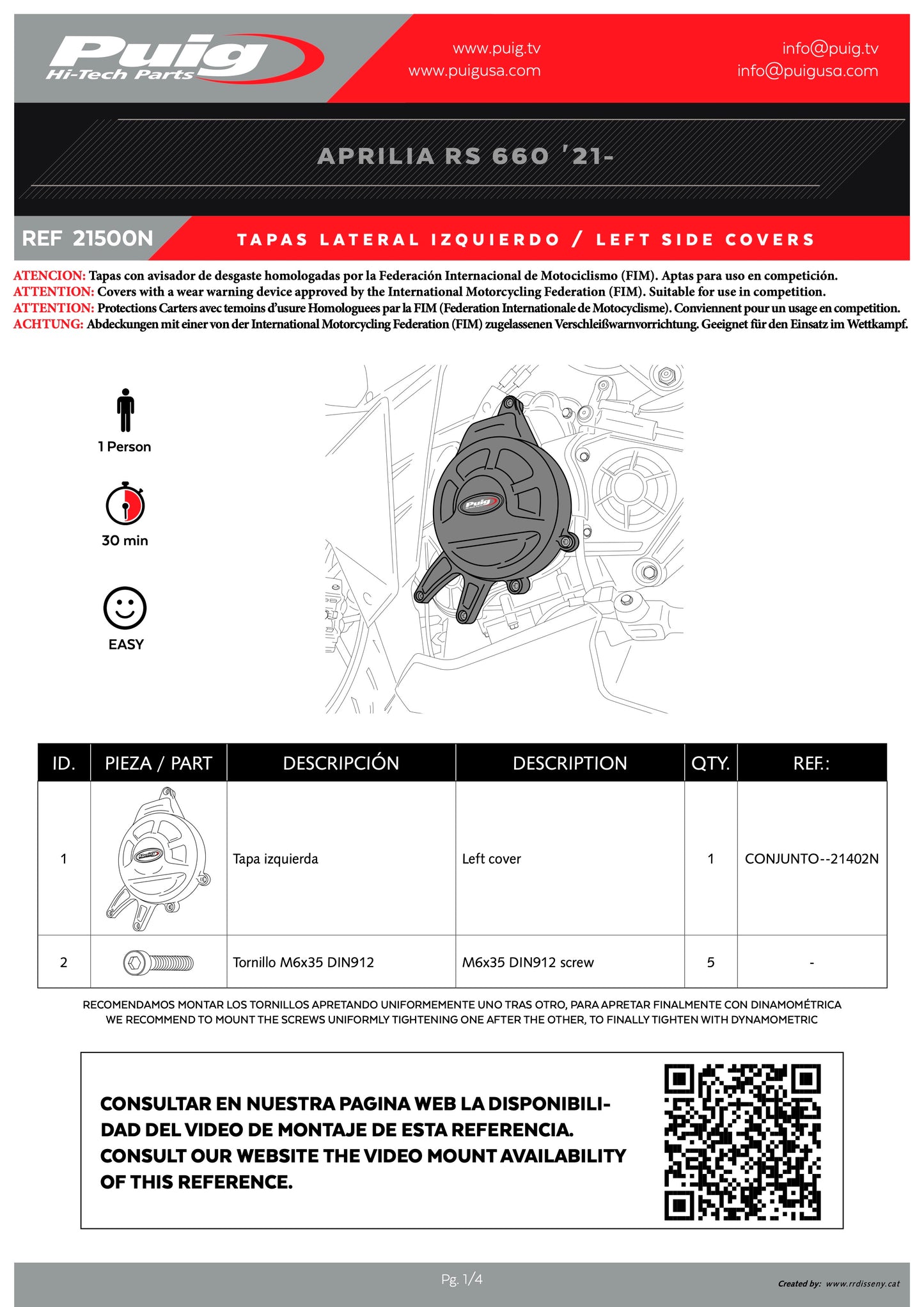 Puig Engine Covers Track for Championship APRILIA RS 660 2021-2025