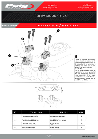 Puig Pullback Risers BMW S1000 XR 2024-2025