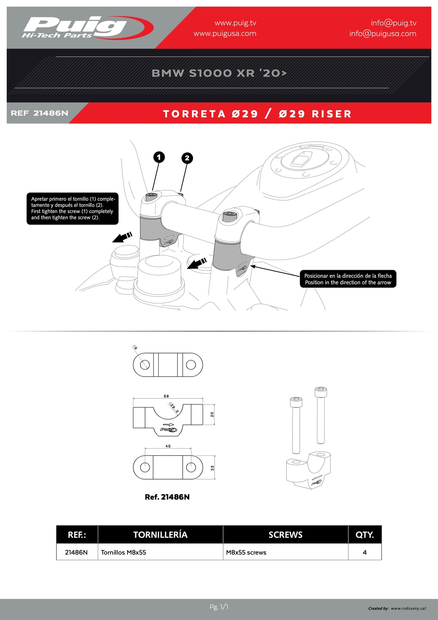 Puig Risers BMW S1000 XR 2020-2025
