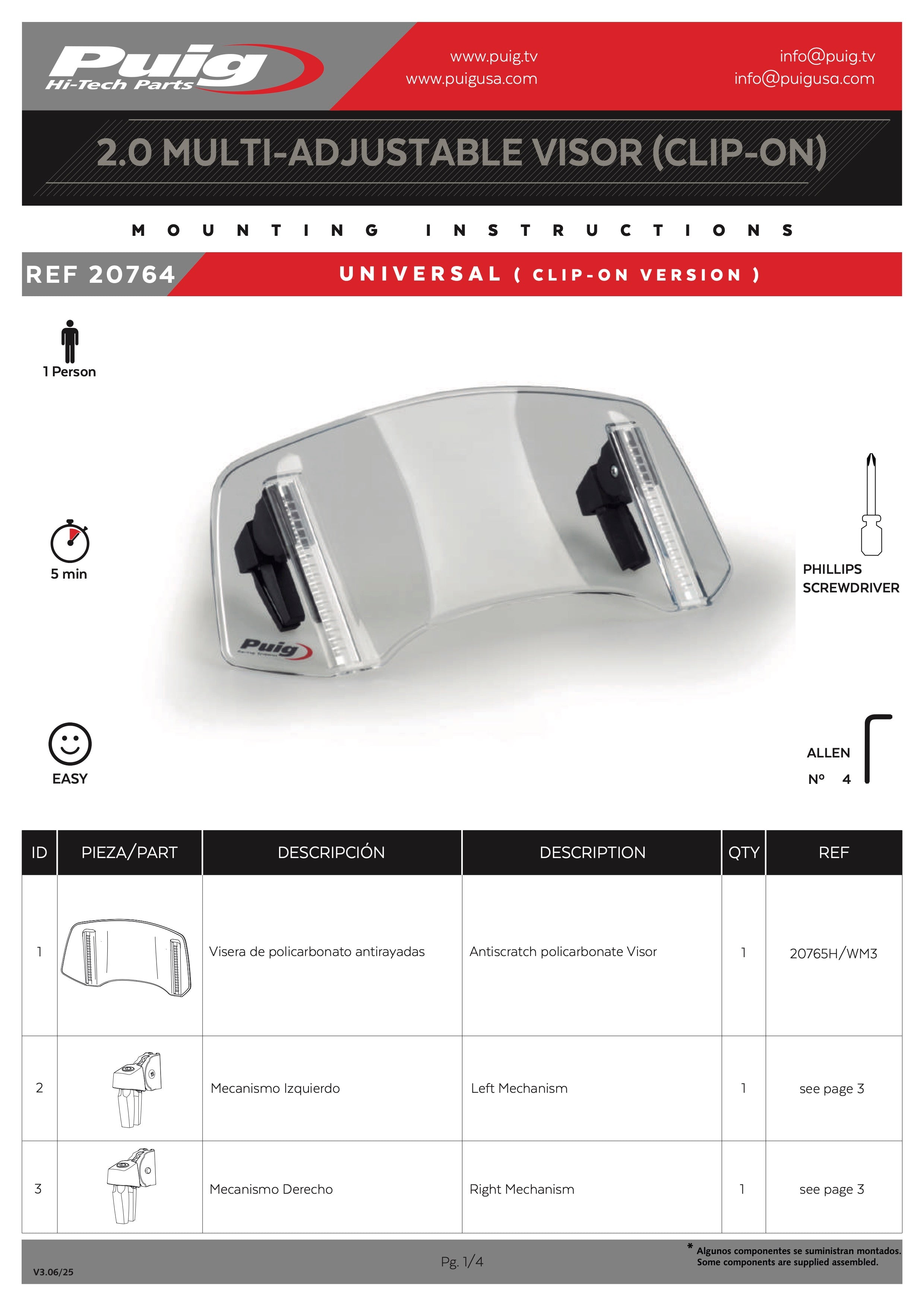 **「MU」** Puig Multi-Adjustable Visor 2.0 Fixed /w Screws KOVE 800X PRO 2024