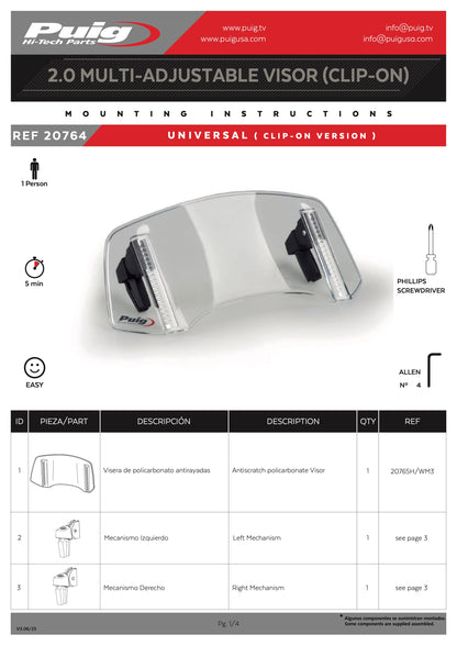 Puig Multi-Adjustable Clip-On Visor 2.0 KOVE 800X PRO 2024 - Adventure Parts