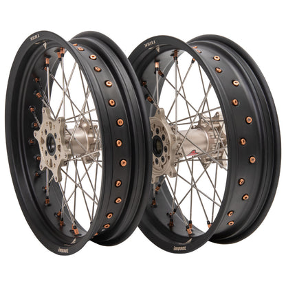 Tusk Impact Supermoto Complete Front and Rear Wheel Set 3.50 x 17 / 4.25 x 17 Matte Black Rim/Silver Spoke/Magnesium Hub/Magnesium Nipple Husqvarna FC 250 2014–2025