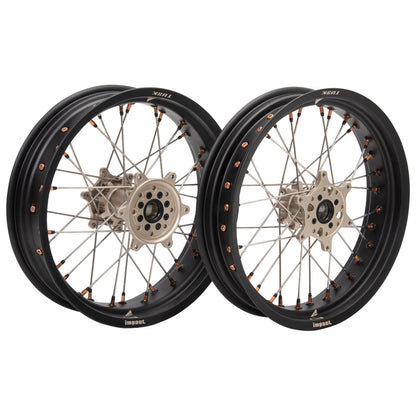 Tusk Impact Supermoto Complete Front and Rear Wheel Set 3.50 x 17 / 4.25 x 17 Matte Black Rim/Silver Spoke/Magnesium Hub/Magnesium Nipple Husqvarna FC 250 2014–2025
