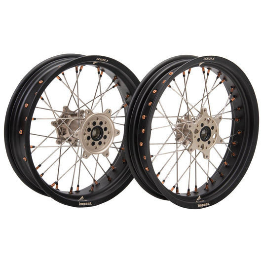 Tusk Impact Supermoto Complete Front and Rear Wheel Set 3.50 x 17 / 4.25 x 17 Matte Black Rim/Silver Spoke/Magnesium Hub/Magnesium Nipple Husqvarna FC 250 2014–2025