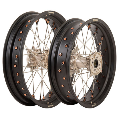 Tusk Impact Supermoto Complete Front and Rear Wheel Set 17 x 3.50 Matte Black Rim/Silver Spoke/Magnesium Hub/Magnesium Nipple Honda CR125R 2002–2025 - Adventure Parts