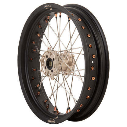 Tusk Impact Supermoto Complete Front and Rear Wheel Set 17 x 3.50 Matte Black Rim/Silver Spoke/Magnesium Hub/Magnesium Nipple Honda CR125R 2002–2025 - Adventure Parts