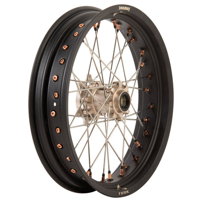 Tusk Impact Supermoto Complete Front and Rear Wheel Set 17 x 3.50 Matte Black Rim/Silver Spoke/Magnesium Hub/Magnesium Nipple Honda CR125R 2002–2025 - Adventure Parts