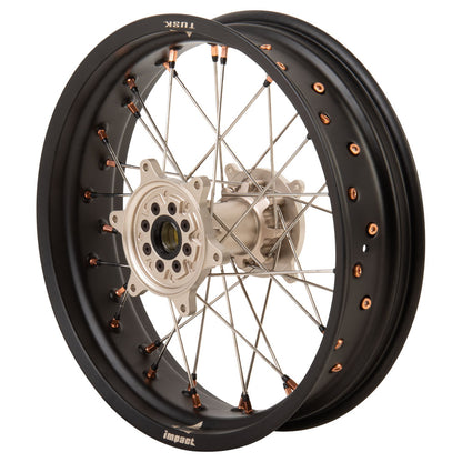 Tusk Impact Supermoto Complete Front and Rear Wheel Set 17 x 3.50 Matte Black Rim/Silver Spoke/Magnesium Hub/Magnesium Nipple Honda CR125R 2002–2025 - Adventure Parts