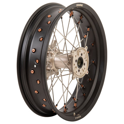 Tusk Impact Supermoto Complete Front and Rear Wheel Set 17 x 3.50 Matte Black Rim/Silver Spoke/Magnesium Hub/Magnesium Nipple Honda CR125R 2002–2025 - Adventure Parts