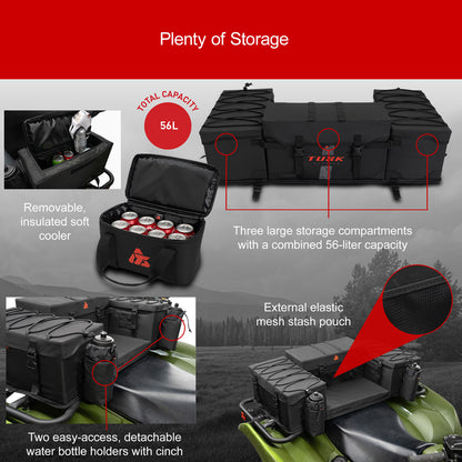 Tusk Trail-Runner Zipperless ATV Rear Rack Bag Honda TRX 200/D 1984-2026