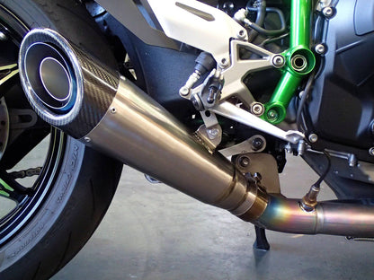 Vandemon Brushed Titanium Exhaust & Carbon Tip Muffler Kawasaki Ninja H2 & H2R