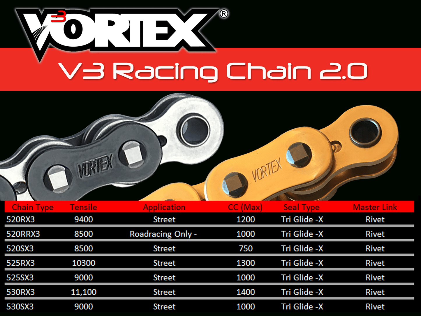 Vortex Racing V3 2.0 520 Racing Chain 118 Links KTM 390 Adventure 2020-2024